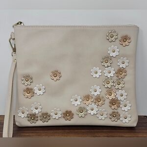 Imoshion Oversized Wristlet Clutch Makeup Bag With Floral Appliques
